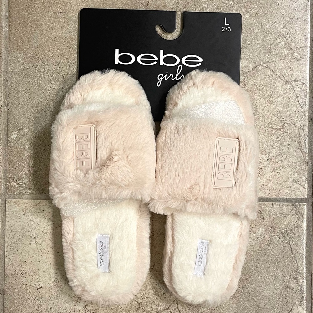 Bebe Girls Cream Fuzzy Slippers Bundle - Picture 2 of 7